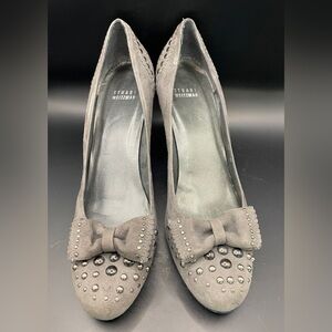 Stuart Weitzman Charcoal Studded Bow Heels